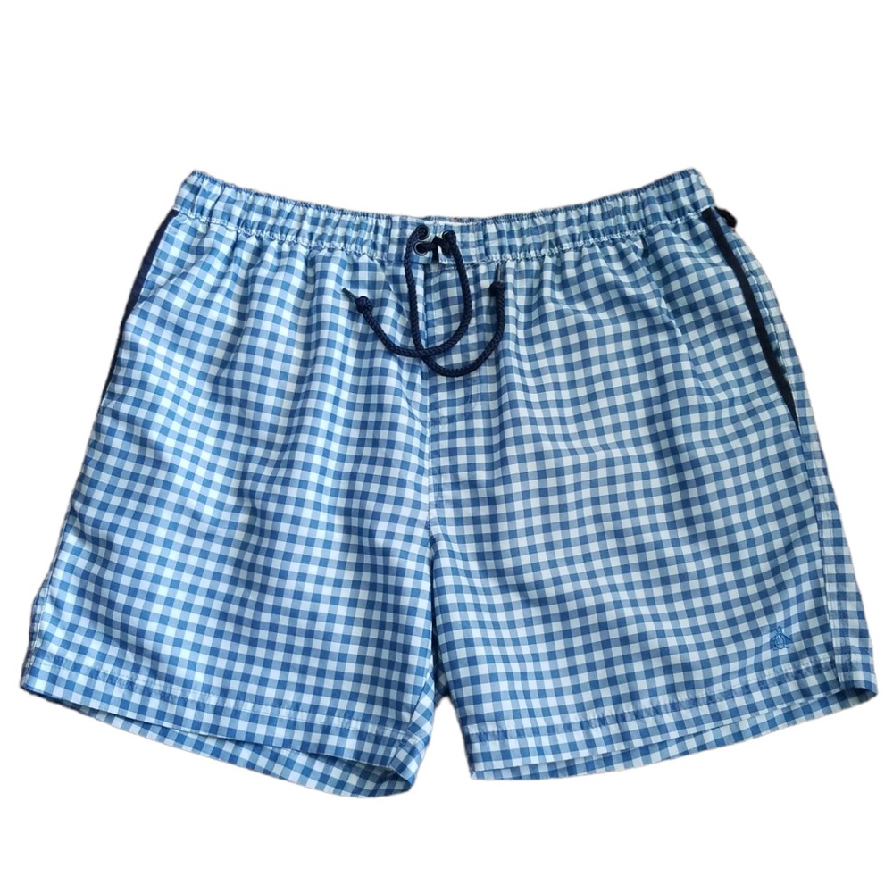 Original Penguin Men's Blue Check 6 Inch Swim Shorts Swim Trunks Sz. L
